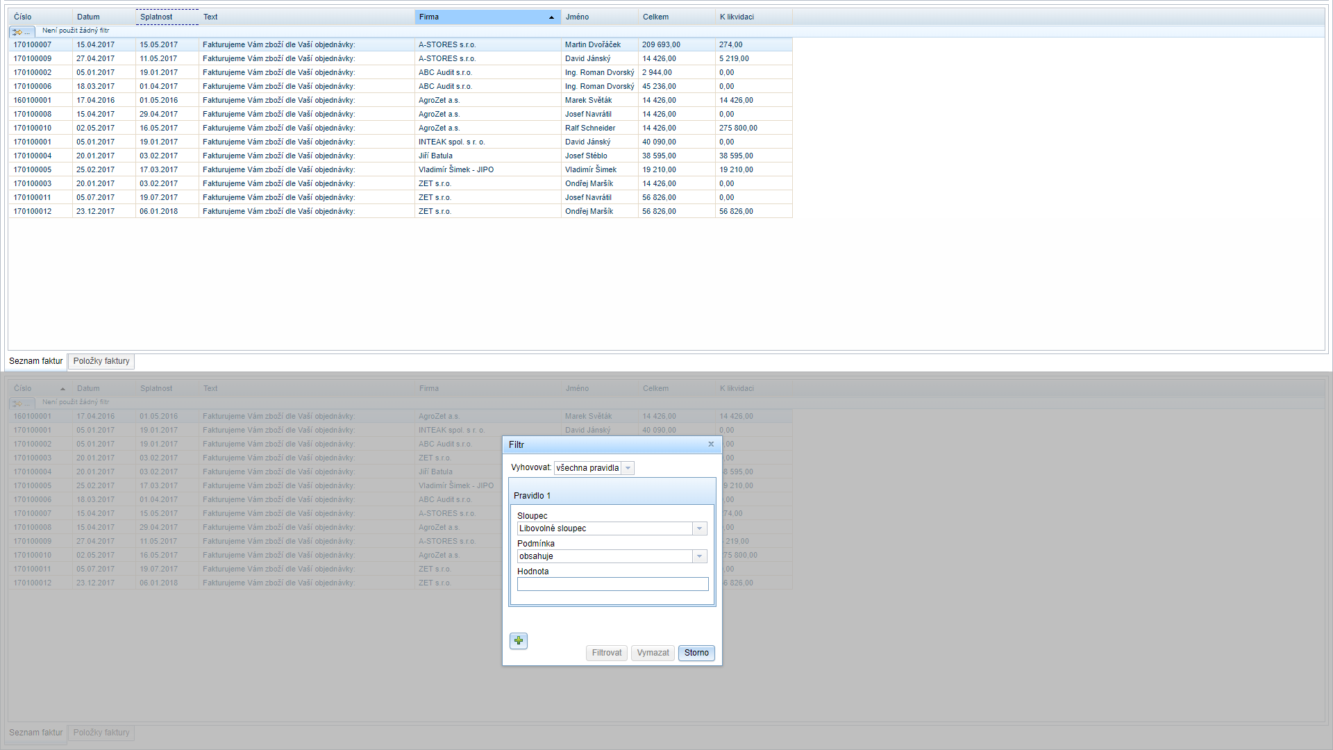 Řazení a Filtrování